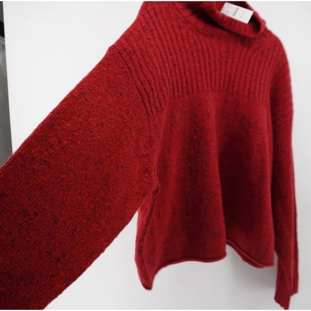 J.Crew Womens Red Donegal Merino Wool Alpaca Blend Turtleneck Sweater CO596 M